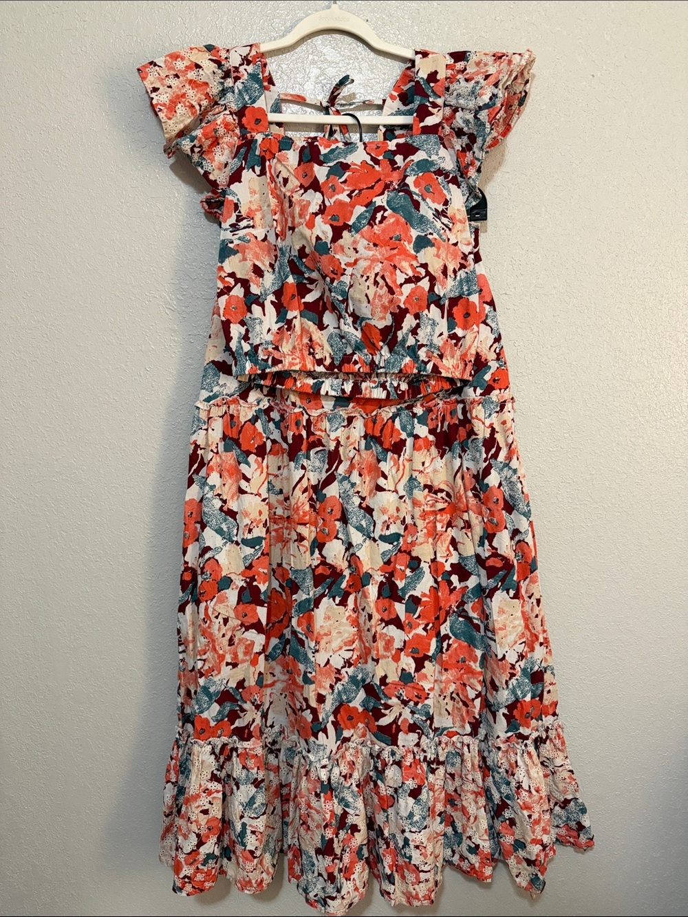 Luna Moon Women's Floral Print with Ruffle Hem set